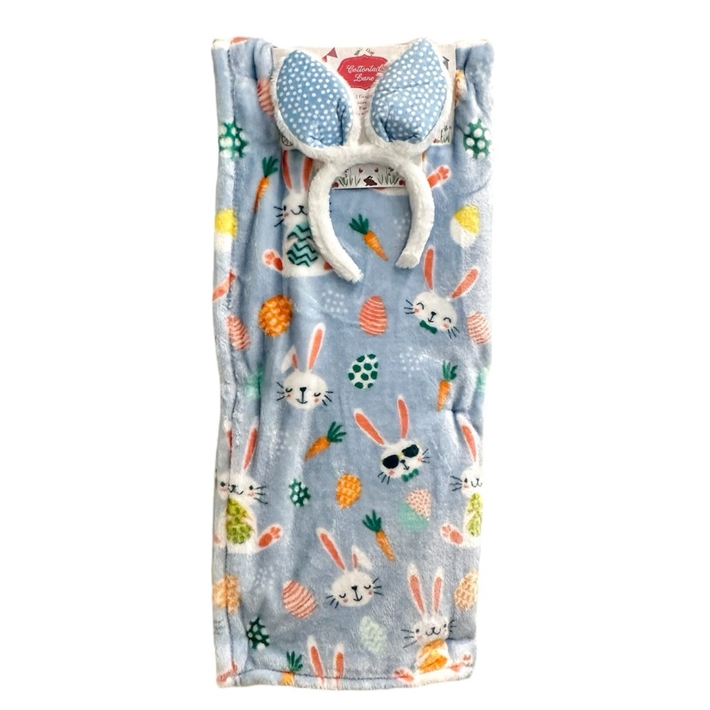 🦋Cottontail lane blue Easter Bunny 2 piece set decorative kids throw bla…